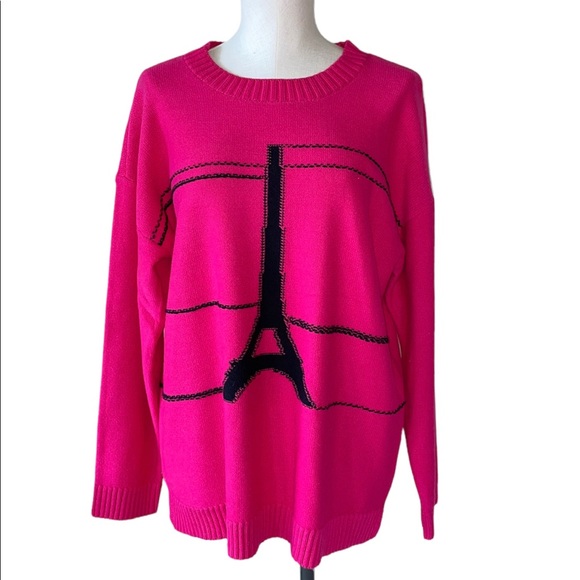 NWT Karl Lagerfeld Pink Eiffel Tower Sweater Hot Pink Large - Picture 3 of 6